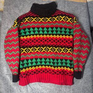 Vintage Home Designs 100% Cotton Sweater With Turtleneck - Size L Multicolor Red
